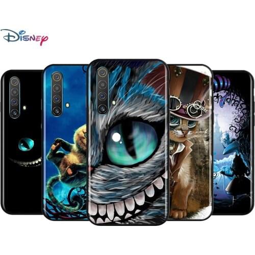 Black Soft Alice in Wonderland Cat For Realme 7i Global C2 C3 C11 C12 C15 C17 X2 X3 Superzoom X50 XT Q2 Q2i Pro 5G Phone Case