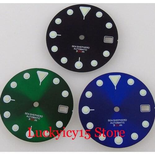 29mm fit 3/4 H Crown NH35A NH36A Blue/Green/Black Watch Dial Face Luminous Index