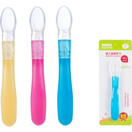 Infant Baby Silicone Soft Head Spoon kids Learning Tableware Baby Self Feeding Spoon Children Baby Dishes Spoon