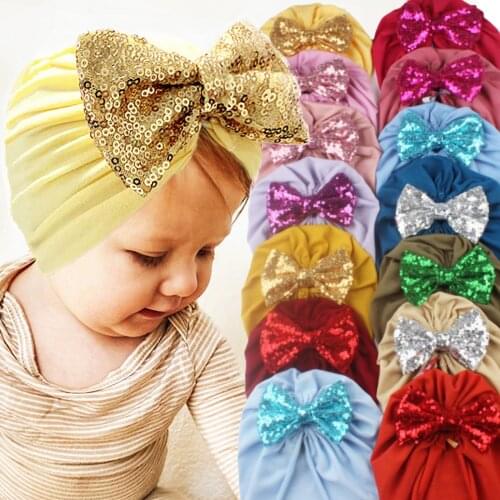 Kids Baby Girl Headwear Accessories Toddler Turban Knotted Shiny Bow Hat Cap Headband Hair Bands Headwear Accessories