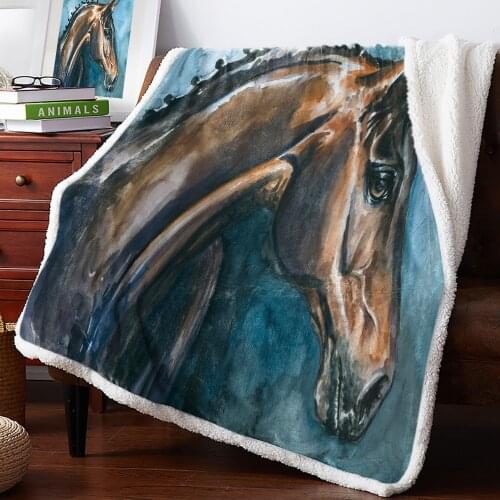 Animal Horse Watercolor Art Fleece Blanket Office Sofa Cashmere Blanket Bed Cover Bedspread Warm Blankets for Beds