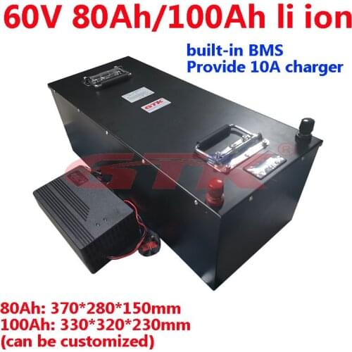 GTK Brand high quality lithium battery 60v 100Ah 80Ah Li-ion battery pack with BMS for 6000w forklift AGV UPS EV+10A charger