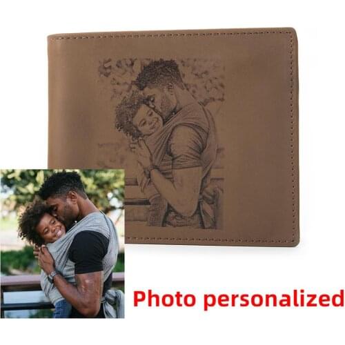 Customized Photo Wallet Men Engrave Logo Personal Coin Purse Unique gifts Leather Bag Wallets Private Label Male Pocket