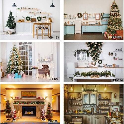 Interior Vintage Kitchen Home Decor Christmas Trees Wreath Photography Backdrop Photographic Photo Background for Photo Studio