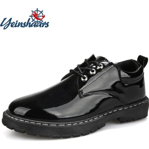 YEINSHAARS Leather Casual Shoes Men Patent Leather British Style Leisure Shoe Mens High Quality Lace-up Office Business Shoes