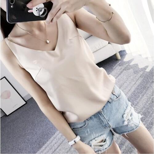 Satin V Neck Camisole Tops Casual Summer Women Sexy Sleeveless Solid Color Tops Sleepwear Camis Bralette 2021 New