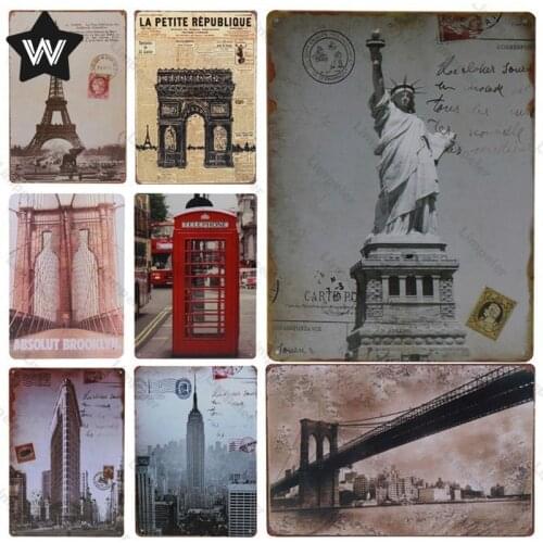 American Cities Metal Tin Sign Statue of Liberty Tin Plaque Metal Plate New York Tin Plate Vintage Wall Stickers for Club Decor