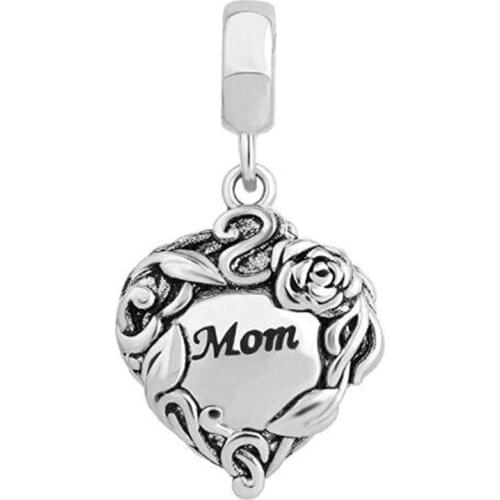 Lovely Charms Mom Heart Love Dangle Flower Bead for Charms Bracelet Fit Pandora Women Diy Bracelets Bangles Jewelry