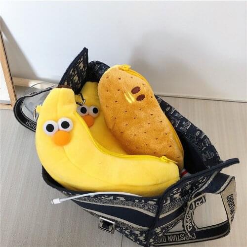 Cartoon plush pencil case Cute girl storage bag Primary school student Cartoon chicken leg plush cute bag kawaii bag cute case