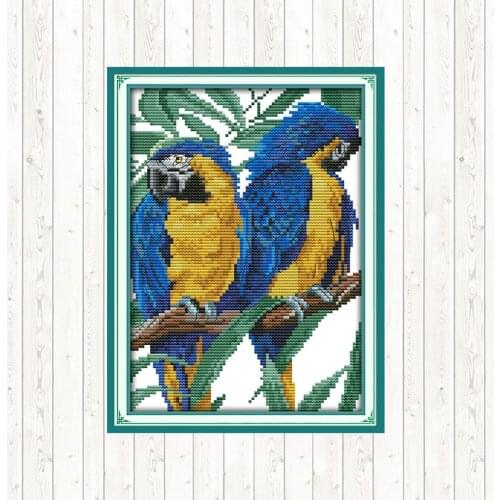Blue-headed Parrot Stamped Cross Stitch Kits DIY Needlework 14ct 11ct Counted Cross Stitches Aida Printed Canvas Embroidery Kit
