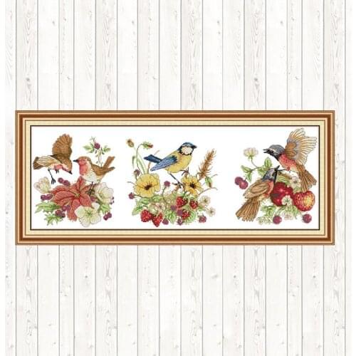 Bird of Season Cross Stitch Embroidery Kits 14CT Counted Printed Handmade Cotton Thread Painting 11CT DIY Needlework DMC Threads