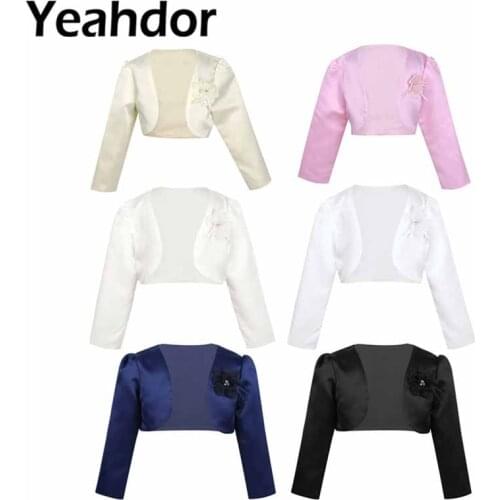 Pageant Wedding Party Flower Girls Dresses Jacket Kids Girls Long Sleeves Bolero Jacket Shrug Sweater Party Dress Short Cardigan