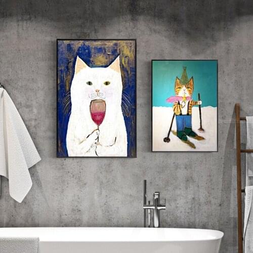 Cartoon Cat Posters And Prints Janpanese Style Funny Canvas Oil Painting Wall Art Pictures For Living Room Nursery Home Decor