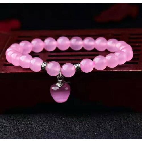 JoursNeige Natural Pink Chalcedony Crystal Bracelets Beads Size 10mm Corundum Pendant Bracelet Single lap Jewelry Accessories