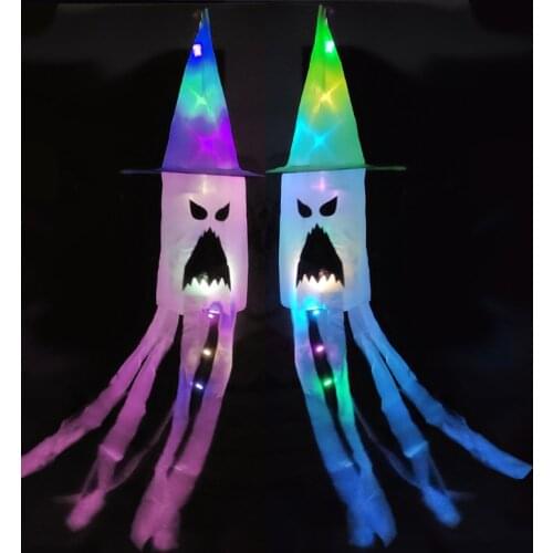 2021 Newest Funny Novelty Luminous Toys For Children Halloween Party Large Flash Ghost Windsocks Flag Outdoor Hanging Decoration
