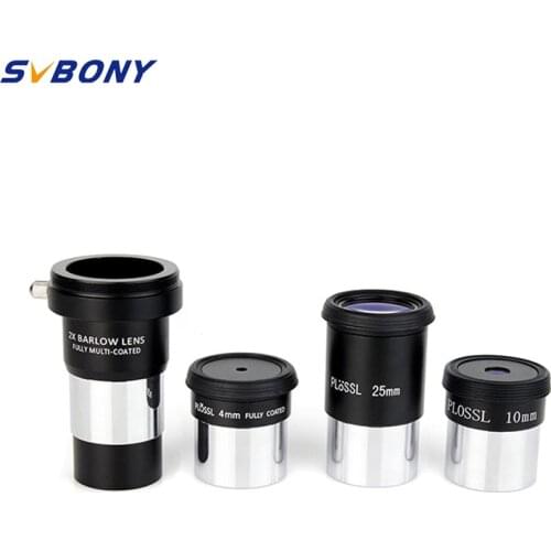 SVBONY 1.25" Plossl Eyepiece 4mm 10mm 25mm Multi Coated + 2X Barlow Lens Astronomy Telescope Monocular Accessory Kit W2757