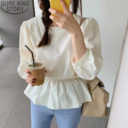Autumn Women Blouse Sweet Apricot Ruffle Sashes Casual Women Clothes Long Sleeve Shirts Blouses Tops Chemisier Femme 10102