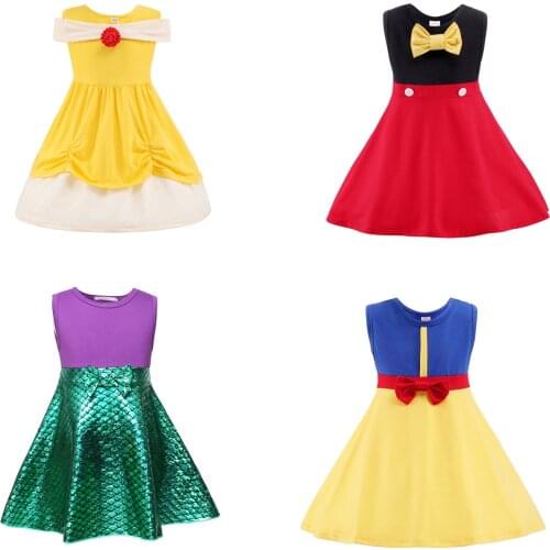 Disney Dress Snow White Princess Dress Girls Clothing Kid Clothes Belle Elena Merida Mickey Dress Birthday Dress Mermaid Costume