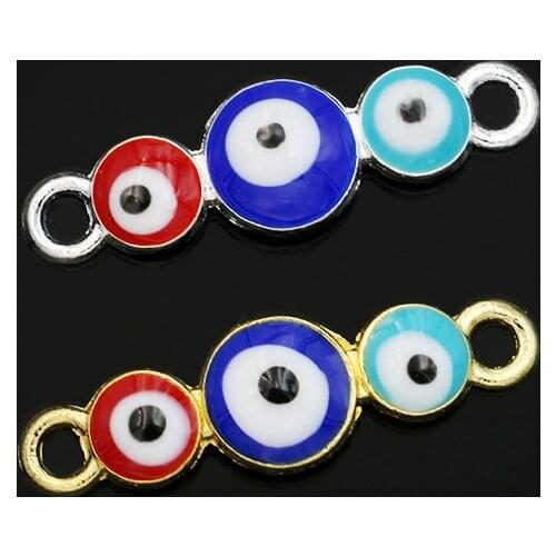 Silver Plated Enamel Evil Blue Eye Connectors fit Jewelry Making Bracelet Findings Accessories DIY Craft 26*8mm