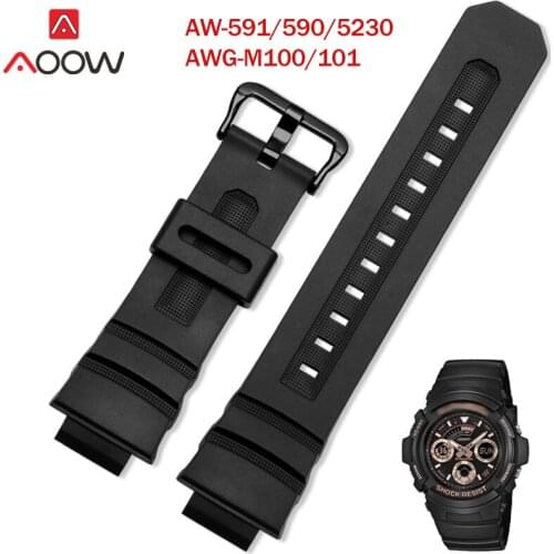 Resin Strap for Casio G-SHOCK AW-591 AW-590 AWG-M100 101 Men Sport Waterproof 16mm Replacement Bracelet Band Watch Accessories
