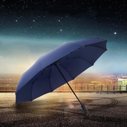 Fully Automatic Open Strong Frame Triple Folding Large Windproof Rain Umbrella