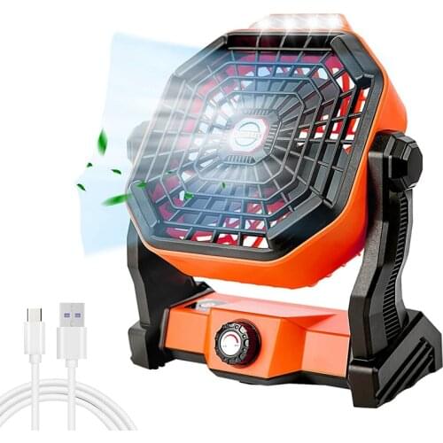 Portable Camping Fan with LED Lights,270° Adjustable Stepless Speed Enhanced Airflow Tent Fan for Outdoor