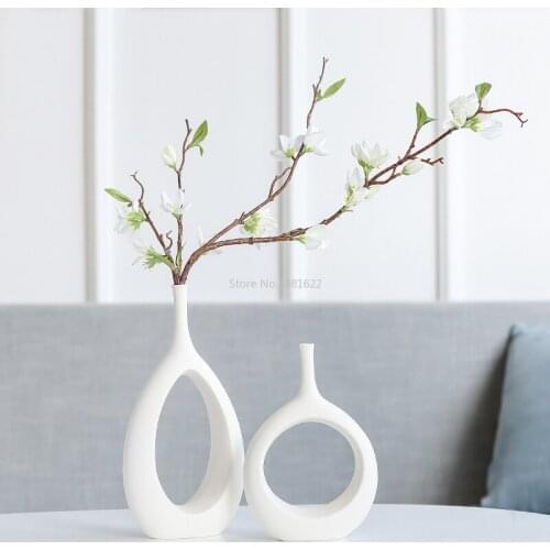 Simple Nordic White Ceramic Flower Vase Home Table Decor Flower Pot Arrangement Garden Desk Creative Ornament Dried Flower Vase