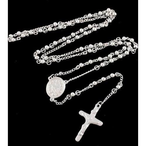 ATGO Rosary Beads chain Cross Religious Chain Stainless Steel Necklace Womens Mens fashion necklaces for women catholic BRN05
