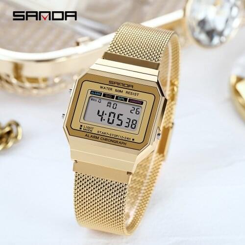 SANDA Rose Gold Women Luxury Watch Ultra-thin Steel LED Digital Watch 5ATM Waterproof Diving Sports Clock Relogio Masculino 6017