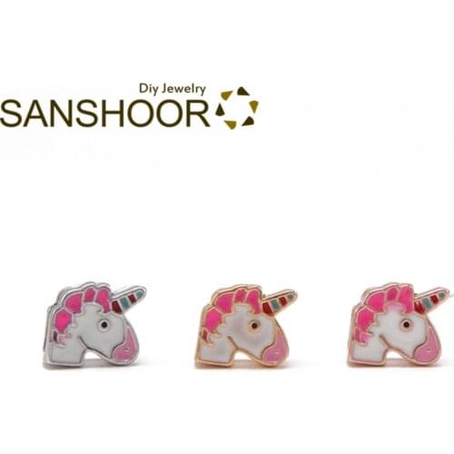 SANSHOOR Lovely Unicorn Keepering Charms Kid Sizes Fit 8mm Wide Leather Bracelet Design Collection For Children Women Gifts 6Pcs