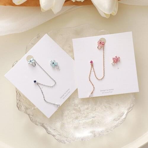 Korean Fashion Shiny Luxury Zircon Small Flower Ear Studs Ear Bone Clip Sweet Pendant Earrings Women Party Jewelry Gifts