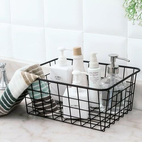 Chic Black Iron Storage Baskets Bathroom Cosmetic Organizer Metal Baskets Minimalist Home Kitchen Countertop Fruit Baskets