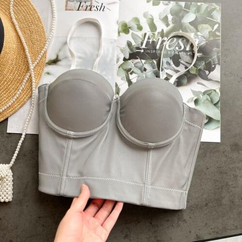 Sexy Backless Dance Performance Costume Womens Fashion Solid Color Camisole Tops Gathered Push Up Bra Underwear Y1159