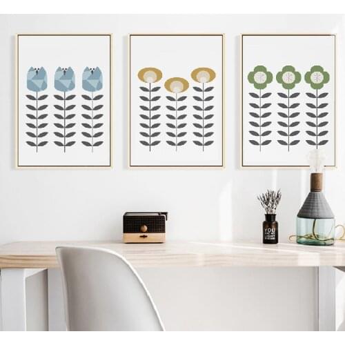 Mid Century Modern Wall Art Prints Nordic Posters Flower Folk Art Canvas Painting Wall Pictures for Living Room Home Decoration