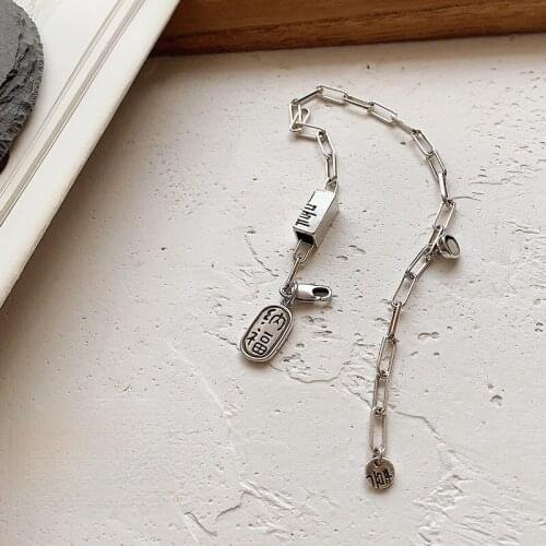 Creative Lucky Chinese Character Geometrical Charm Bracelet for Women Stylish Chunky Chain Hollow Best Friend Bracelet Jewelry