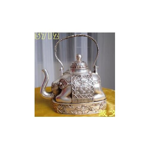 Decoration copper silver factory outlets Tibetan buddhist bronze coated silver elephant shape figure teapot 13 cm tall Statue