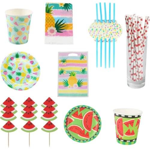 Fruit Theme Party Disposable Paper Tableware Napkins Cups Straws Cake Inserts Wedding Birthday Baby Shower Decoration Supplies