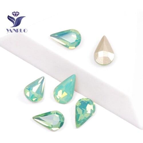 YANRUO 4300 Pear Drop Pacific Opal Bead With Claws Crystal Frame Strass Rhinestones Diamonds For Crafts Sewn Stones DIY