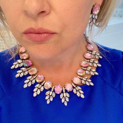 Sparkling Crystal Necklace Earrings Jewelry Sets Bridal Wedding Delicate Jewelery Indian Ethnic For Women Choker Jewelry Gifts