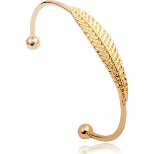 Long Leaf Golden Silver Plated Metallic Adjustable Opening Bracelets & Bangles for Women