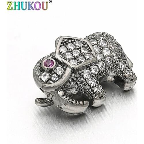 15*12mm Brass Cubic Zirconia Elephant Beads Charms DIY Jewelry Bracelet Necklace Making, Hole: 1.5mm, Model: VZ135