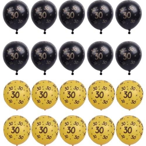 20/set Gold Black Latex Balloon for Birthday Anniversary Party Number Age 30 40 50
