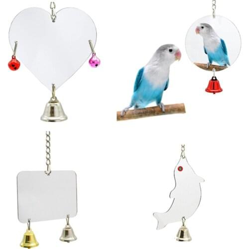 5 style Funny Parrot Bird Mirror Toy Cute Shape Hanging Bell Pet Playing Toys Cage Decoration Bird Supplies C42