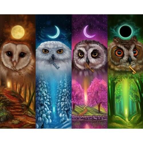5D Poured Glue Diamond Painting Kits Scalloped Edge Full Round DIY Owl Landscape Pattern Rhinestone Embroidery Art Craft Sticker