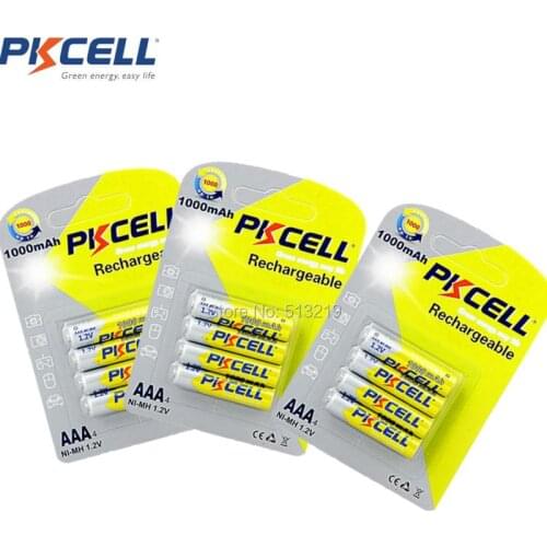 PKCELL 12Pcs/3Pack Ni-MH 1000mAh 1.2V AAA Rechargeable Battery Bateria Baterias For Remote Controls, Camera Flashlight Toy MP3
