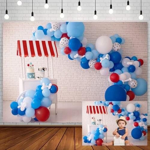Avezano Birthday Cake Smash Backdrops Baby Shower Blue Balloon Puppy Paw Boy Background Photography Studio Photo Photocall Decor