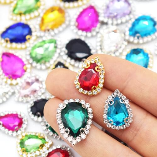 New Decoration Glass Rhinestone Crystal Drop Sewn Glitter Stones Button for Jewelry Needlework Garment Gold/Silver Flatback Base