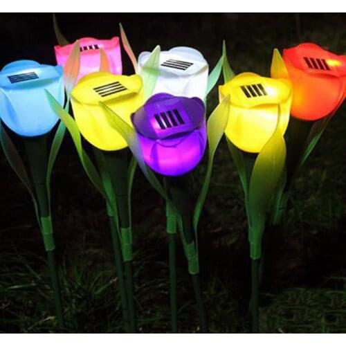 Solar Flower Light Lawn Lamp Solar Outdoor LED Tulip Night Fake Flowers Lights For Patio Lawn Garden Yard Decoration