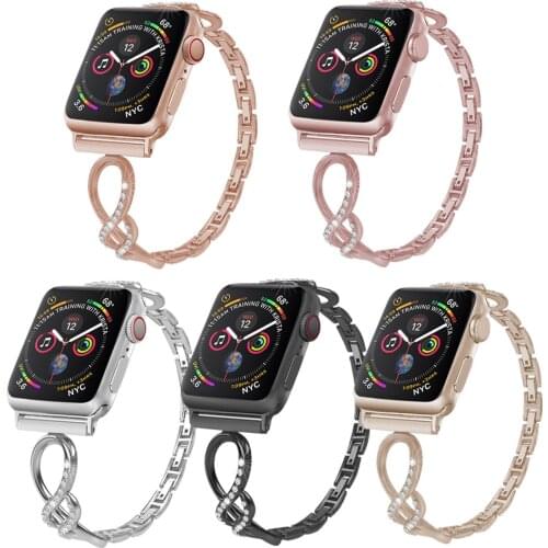 Double 8 Pattern Metal Strap for Apple Watch Band Series 6 SE 5 4 3 2 Slim Diamond Fashion Bracelet for iWatch 40mm 44mm 38/42mm