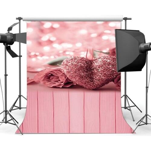 Valentines Day Backdrop Sweet Hearts Bokeh Glitter Sequins Rose Flowers Stripes Wood Floor Photography Background